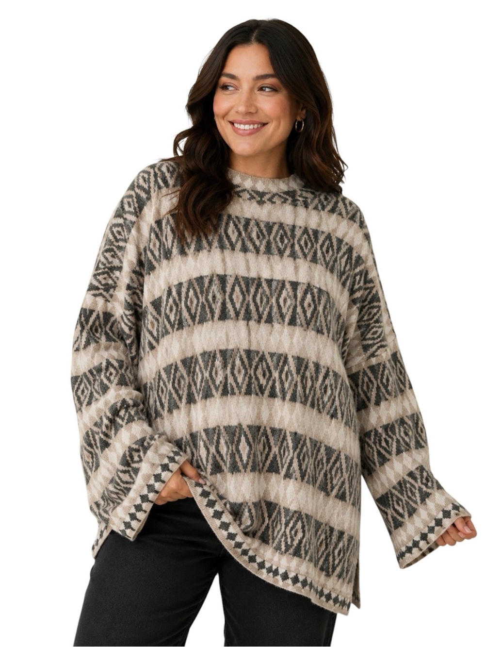 VINCE CAMUTO Diamond Pattern Mock Neck Sweater Oatmeal Women’s Size XL NWT